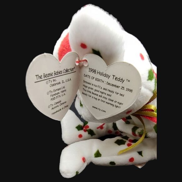 Vintage 1998, 2002 Holiday 14" Reindeer Teddy Beanie Baby Christmas PJs 9" Bear - Picture 7 of 16